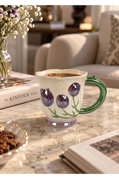 Onedekor Tulip Lüsterli Mor Porselen Kupa 420 ML