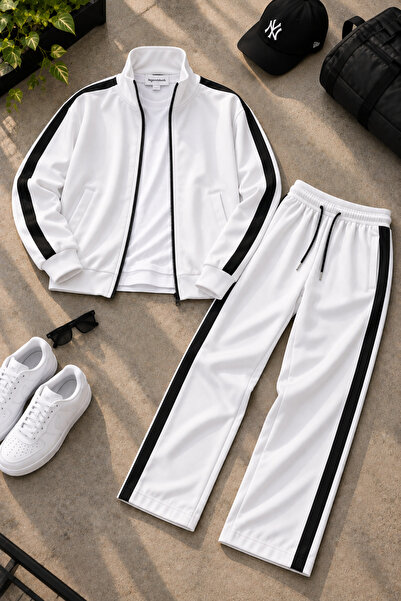 legends butik طقم بدلة رياضية للرجال من سكوبا، سترة وبنطلون بتفاصيل مخططة ويا...