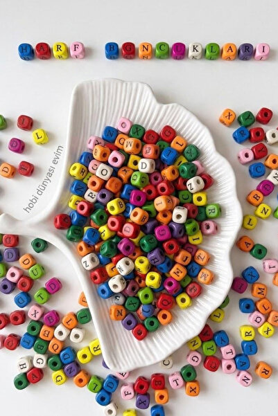 hobi dünyası evim 50Pcs 12 mm Mixed Color Square Wooden Letter Beads Jewelry ...