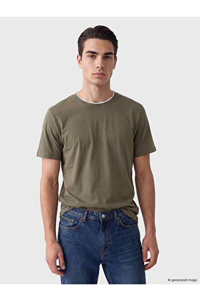 LC Waikiki Vizyon New Season Khaki Crew Neck Combed Cotton Men's T-Shirt