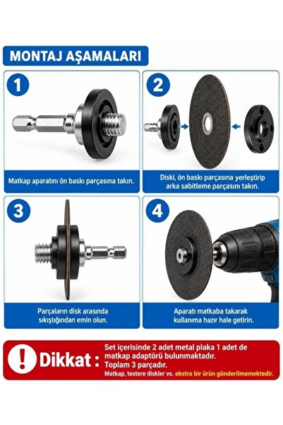 DepoMega Matkap Disk Takma Adaptörü Matkabı Spirale Çeviren Set Disk Bağlama