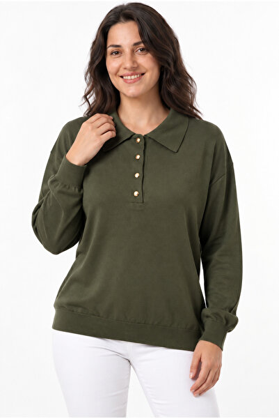 EtkiModa Women's Polo Neck Mercerized Knitwear Blouse