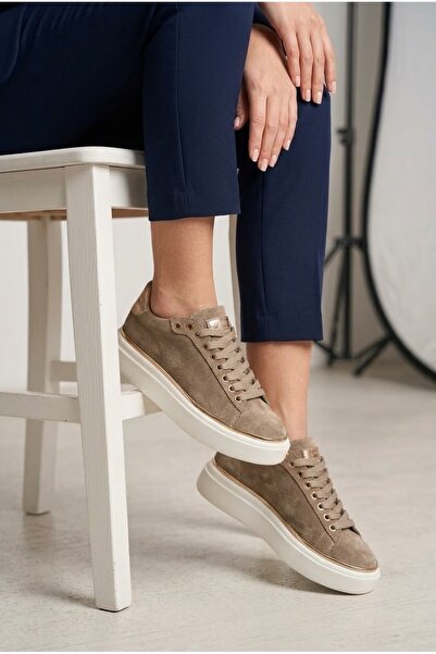 LABRONA Women's High-Sole Suede Leather Lace-Up Orthopedic Sole Walking Shoes Sneakers