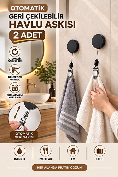 Kitchen Beauty 2 Adet Otomatik Sarımlı Askı Havlu Askısı Geri Çekilebilir Pre...