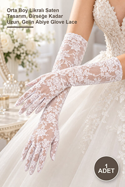 Yenilig 1 Piece of Lace Gloves – Medium Length Lycra Satin Design, Elbow Leng...