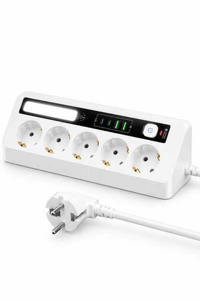 sonx 5'li Çoklu Priz 2 USB 2 Type-C Girişli Dokunmatik LED Gece Lambalı Aşırı Yük Korumalı