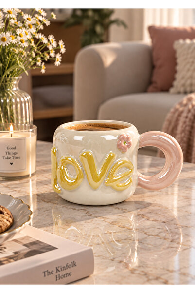 Onedekor Dear Love Lüsterli Sarı Porselen Kupa 480 ML