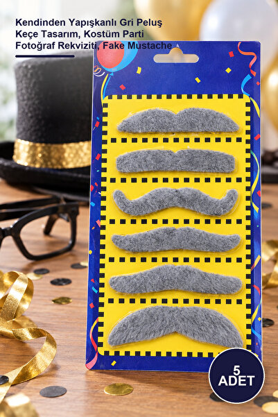 Yenilig 5-Piece Fake Mustache Set – Self-Adhesive Gray Plush Felt Design, Cos...
