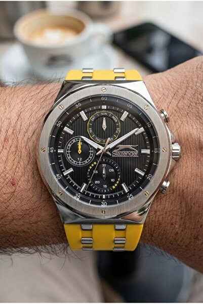 Slazenger Yellow-Black Men's Wristwatch |   45mm Stainless Steel Case, Silico...