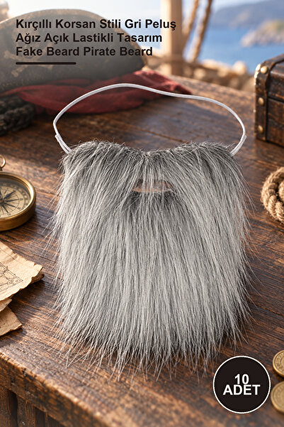 Yenilig 10 Pieces of Fake Beards – Gray Plush Pirate Style with Open Mouth an...