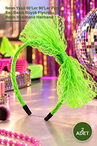 Yenilig 2 Pcs Lace Crown – Neon Green 80's 90's Party Hairband Retro Headband...