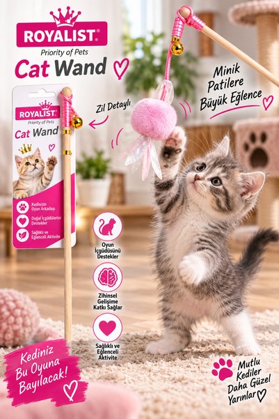 Aslia ROYALIST Cat Wand Kedi Oltası – Zilli ve Peluş Oyuncaklı Eğlenceli Kedi Oyun Çubuğu