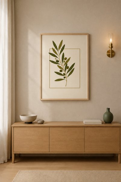 Tontilika Zeytin Dalı Çerçeveli Sadelik Ahşap Çerçeveli Duvar Tablosu
