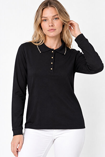 EtkiModa Women's Polo Neck Mercerized Knitwear Blouse