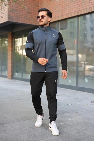 KANOX New Season Men's Tracksuit Set, Anthracite Printed