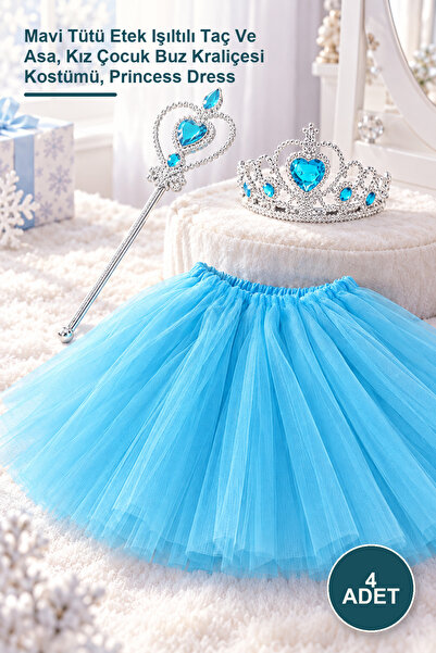 Yenilig 4-Piece Elsa Costume Set – Blue Tutu Skirt, Sparkling Crown and Wand,...