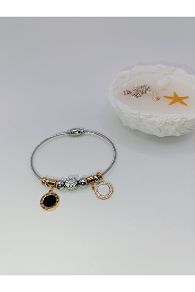 Generic Brand Silver Color Steel, Stone-Set Charm Magnetic Bracelet