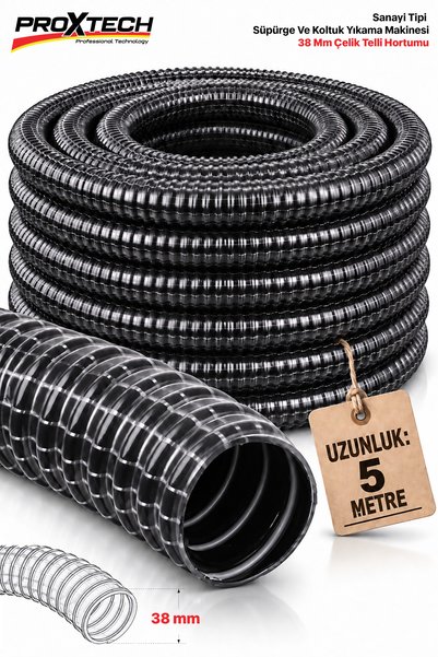 PROXTECH 3 Metre ÇELİK TELLİ 38MM Endüstriyel Süpürge Hortumu Oto Yıkama Koltuk Yıkama Vakum Hortumu
