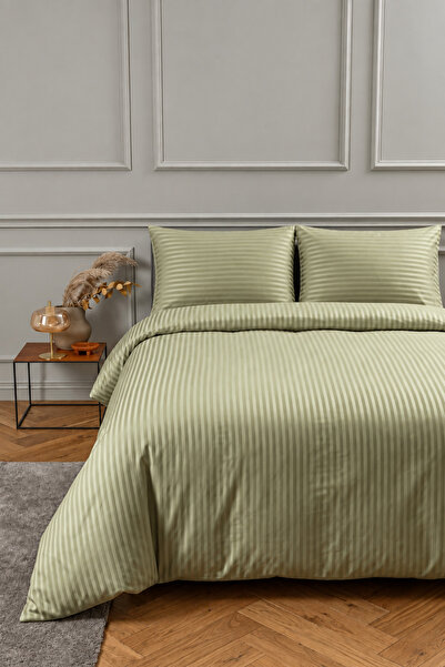 Marlenka Home Tex %100 Pamuk 210 TC (83 Tel) Çift Kişilik Çizgili Saten Nevre...