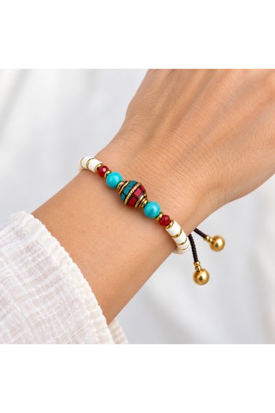 HER ŞEY NOTA www.herseynota.com Cream Beaded Turquoise Red Detailed Ethnic Pa...