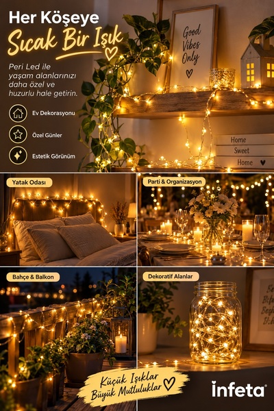 İnfeta Sarı 3 Metre 28 LED Peri Led Işık Dekoratif Şerit Tel Aydınlatma
