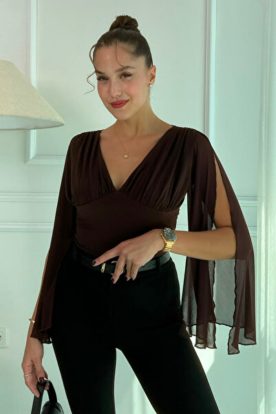 Perry Boutique V-Neck Blouse with Sleeve Slit Detail