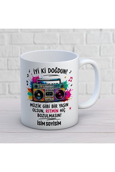 Doğum Günü İsim Alanlı Kupa Bardak Müzik Sözlü Tasarım 379