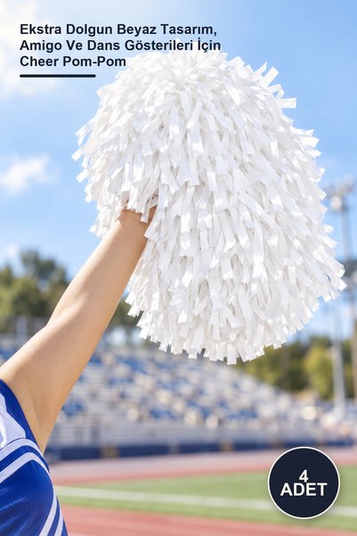 Yenilig 4 Adet Gösteri Ponponu – Ekstra Dolgun Beyaz Tasarım, Amigo Ve Dans Gösterileri İçin Cheer Pom-Pom