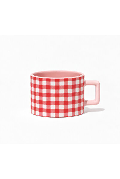 Genel Markalar Mugtory Kareli Seramik Kupa Bardak – Retro Gingham Desenli