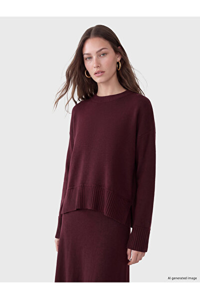 LC Waikiki Peak New Season Burgundy Crew Neck Women's Knitwear Sweater