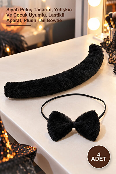 Yenilig 4 Pieces of Plush Tail and Bowtie – Black Plush Design, Suitable for ...