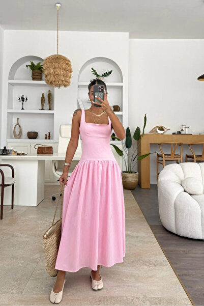 OYKU FASHION Korse Sırt Dekolteli Elbise Pembe