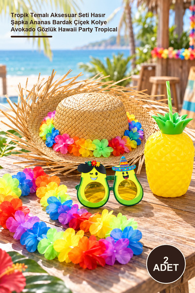 Yenilig 2 Pcs Hawaiian Party Set – Tropical Themed Accessories Set Straw Hat ...