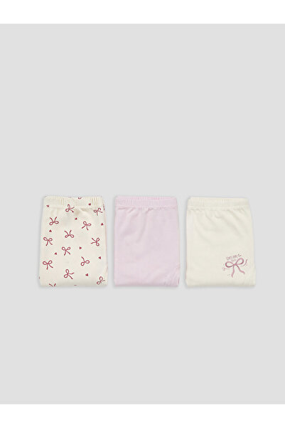 LC Waikiki Vizyon New Season Ecru Bow Printed Girls' Boxer Shorts 3-Piece Set