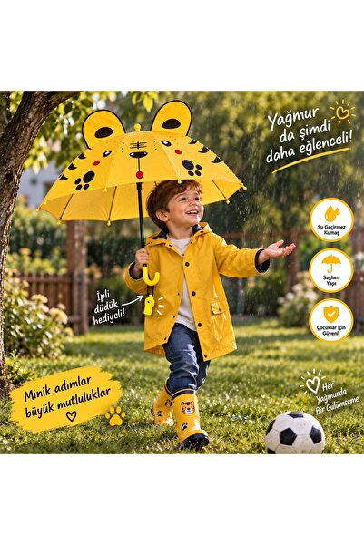 Toptancı Amca Çocuk Minik Kedi Figürlü Kulaklı Şemsiye – İpli Düdüklü Eğlence...
