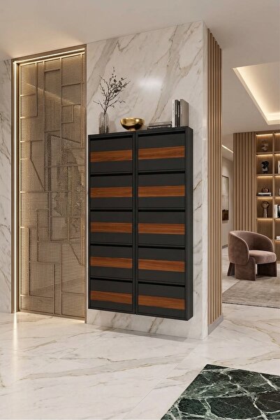 Moemi 5 Li ANTRASİT Desenli Metal Ayakkabılık 20 ÇİFT Kapasiteli Şık