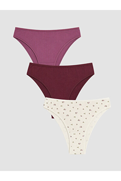LC Waikiki Peak New Season Ecru Floral Brazilian Panties 3-Pack