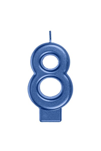 OEM Lumânare aniversară metalizată albastră numărul 8 - Ceară de parafină