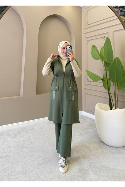 moda4b Women's 3-Piece Oysho Fabric Sleeveless Long Vest Tracksuit Set with Z...