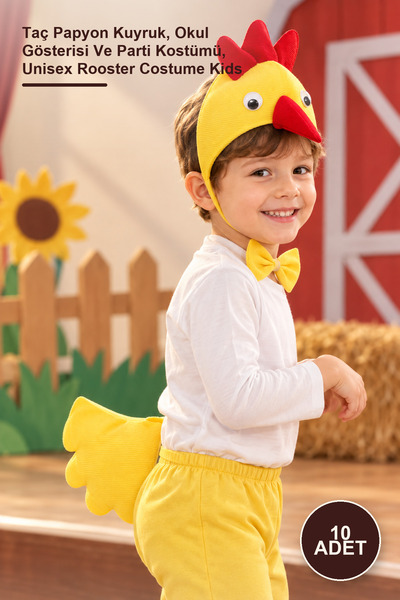 Yenilig 10 Pcs Children's Rooster Costume Set – Crown Bow Tie Tail, School Sh...