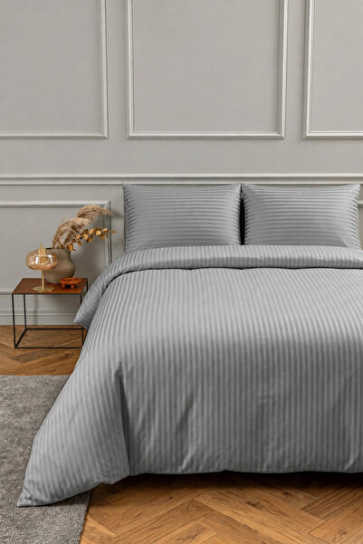 Marlenka Home Tex %100 Pamuk 210 TC (83 Tel) Çift Kişilik Çizgili Saten Nevre...