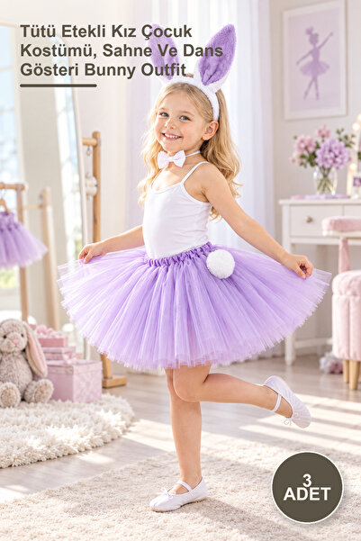 Yenilig 3-Piece Lilac Purple Rabbit Costume Set – Girls' Costume with Tutu Sk...