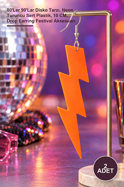 Yenilig 2Pcs Retro Neon Lightning Bolt Earrings – 80S 90S Disco Style, Neon O...