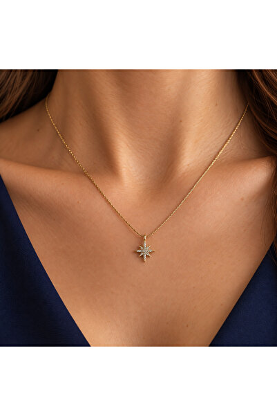 nerora Elegant Thin Chain Small Stone North Star Stainless Steel Necklace (Ta...