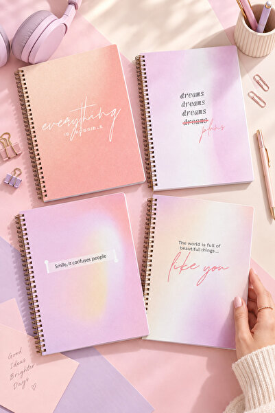 Notisyon A5 Spiral-Bound Unlined School Notebooks Set of 4 - 60 Sheets 120 Pa...