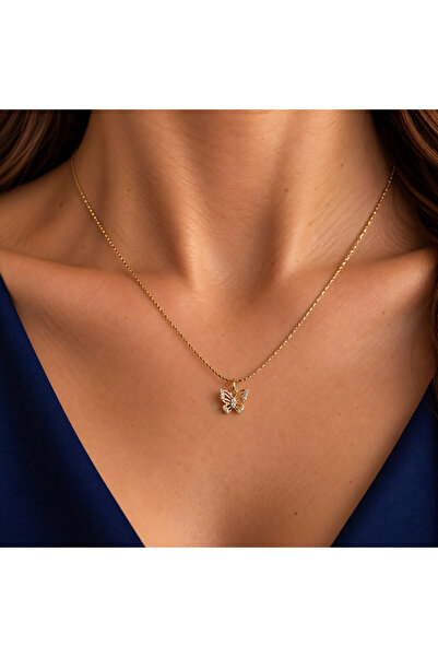 nerora Elegant Thin Chain Small Stone Butterfly Stainless Steel Necklace (Tar...