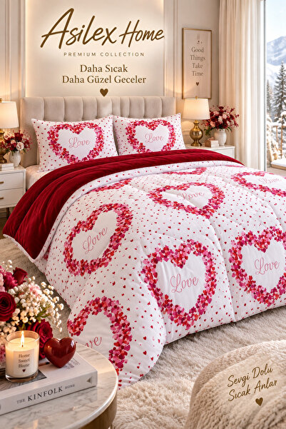 Asilex Home Collection Love Desenli Çift Taraflı Premium Çift Kişilik Welsoft...