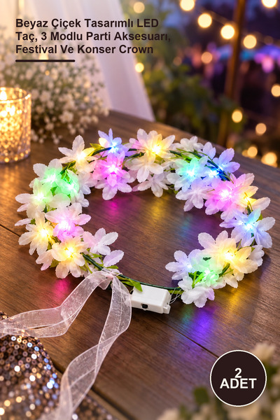 Yenilig 2 coroane cu flori luminoase - coroană LED cu design de flori albe, a...