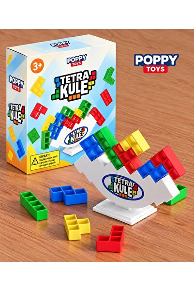POPPYTOYS Tetra Kule Denge Oyuncağı Eğitici Kutu Oyuncak Tetris Kule Tetra Tower
