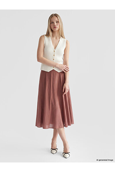 LC Waikiki Vizyon New Season Pink Pencil Skirt with Zipper at the Waist